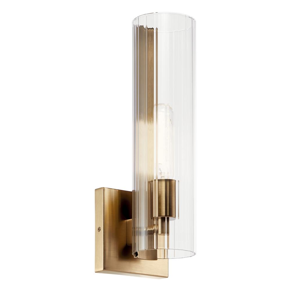 Jemsa 14 Inch 1 Light Wall Sconce with Clear Fluted Glass in Champagne Bronze