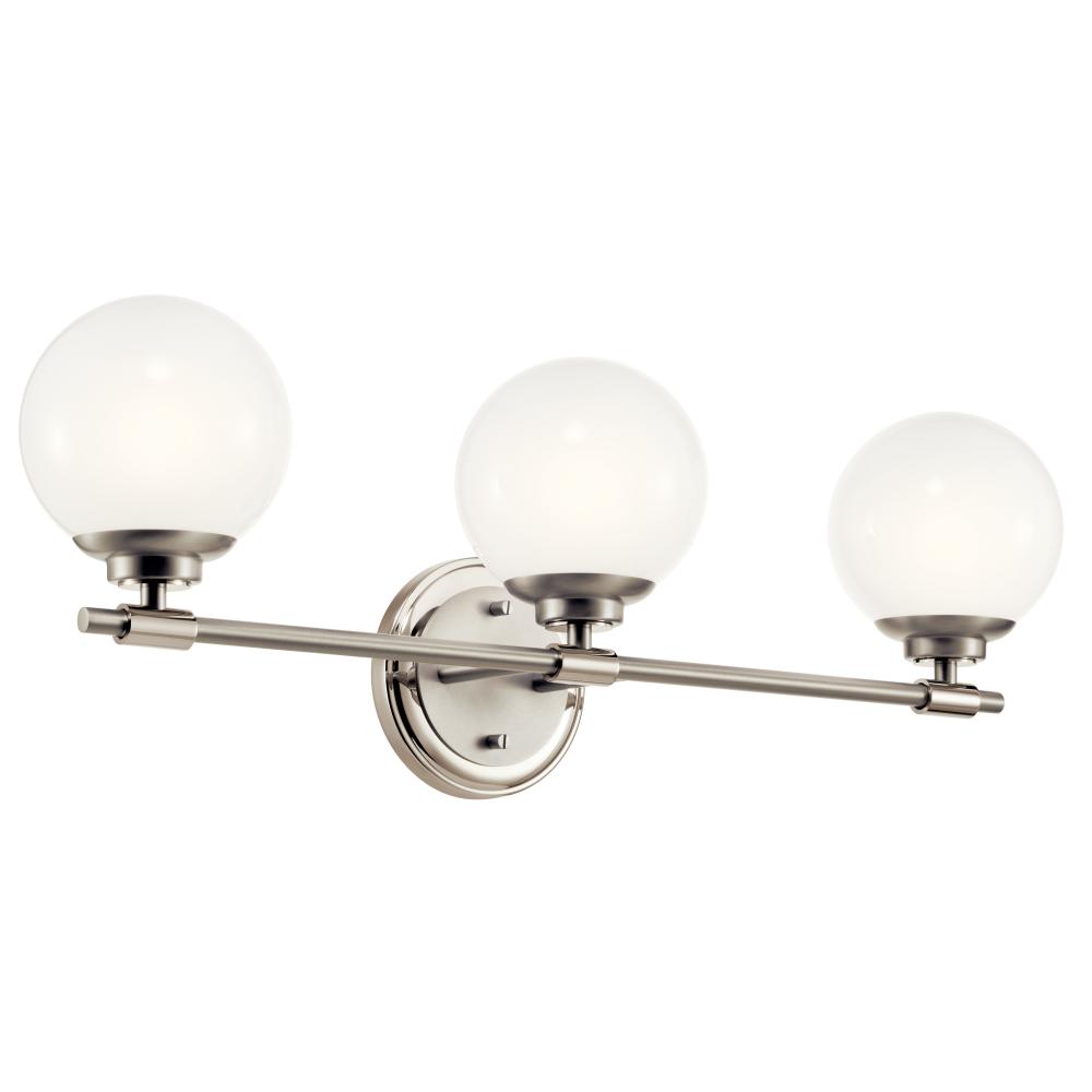Benno 24.5 Inch 3 Light Vanity with Opal Glass in Polished Nickel and Brushed Nickel