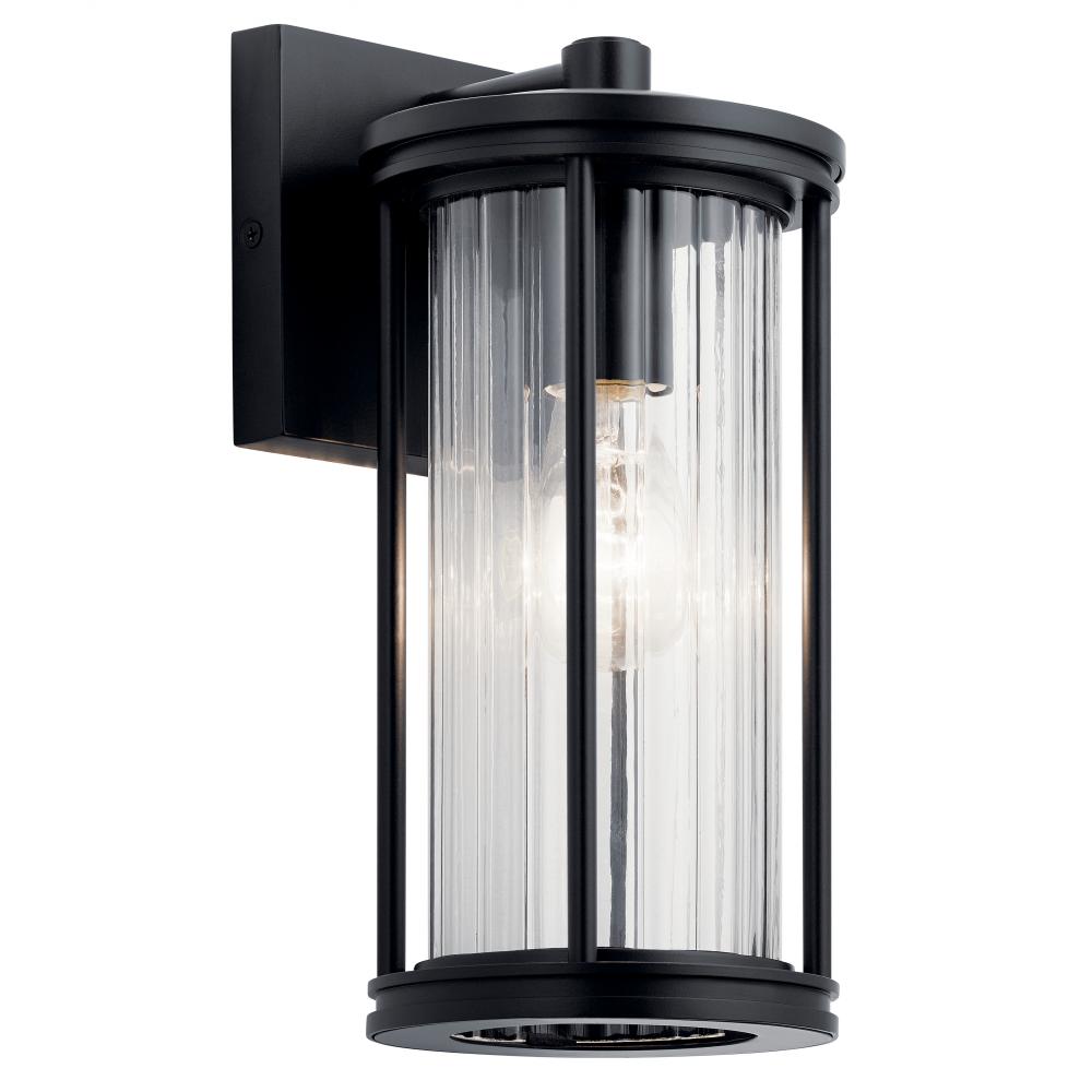 Barras 11.5" 1 Light Outdoor Wall Light with Clear Ribbed Glass in Black