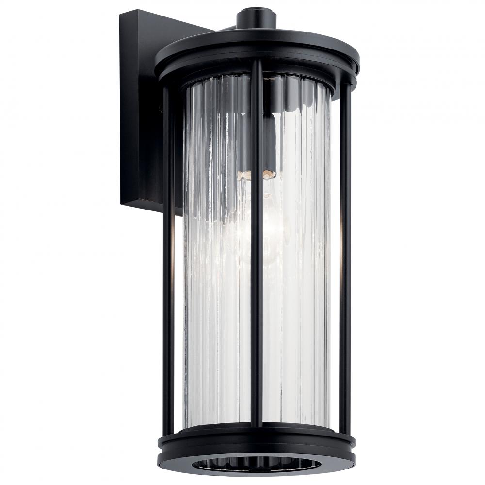 Barras 16" 1 Light Outdoor Wall Light with Clear Ribbed Glass in Black
