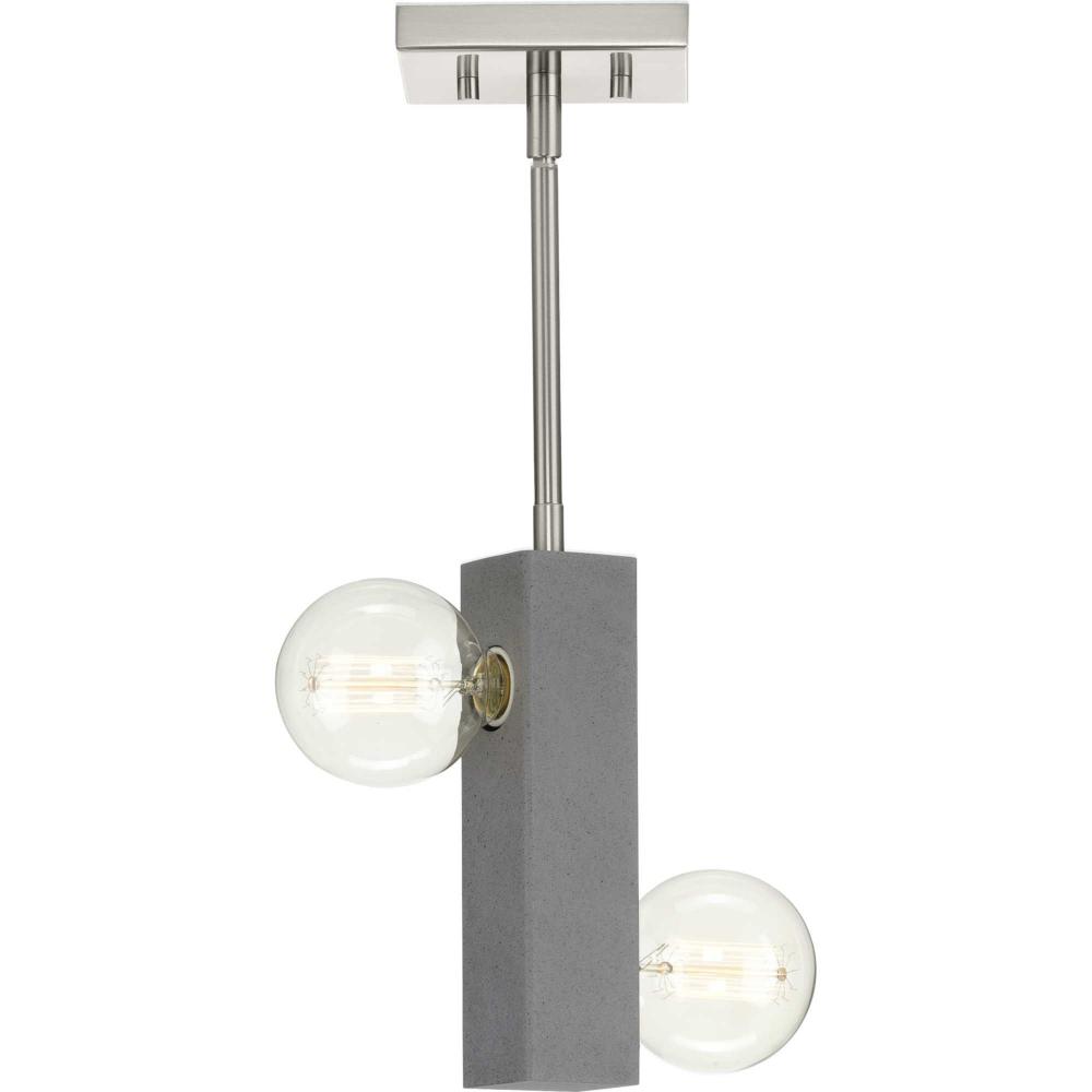 Mill Beam Collection Two-Light Brushed Nickel/Faux Concrete Industrial Style Convertible Mini-Pendan