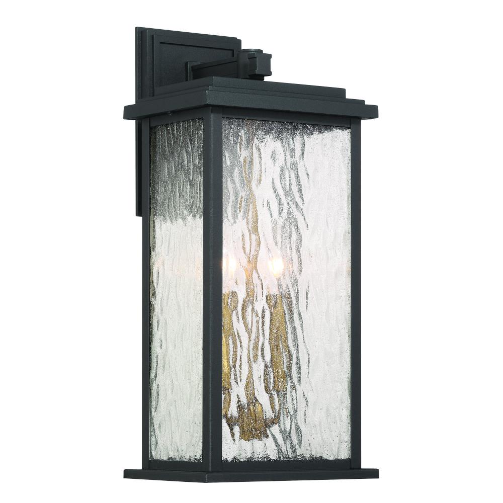 Estate 2 Light Outdoor Wall Sconce 19&#34;, Black, Brass with Rain Glassware