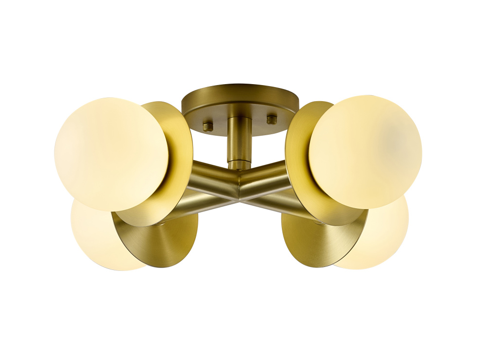 4-Light Satin Brass Flush Mount With White Glass Globe Shades