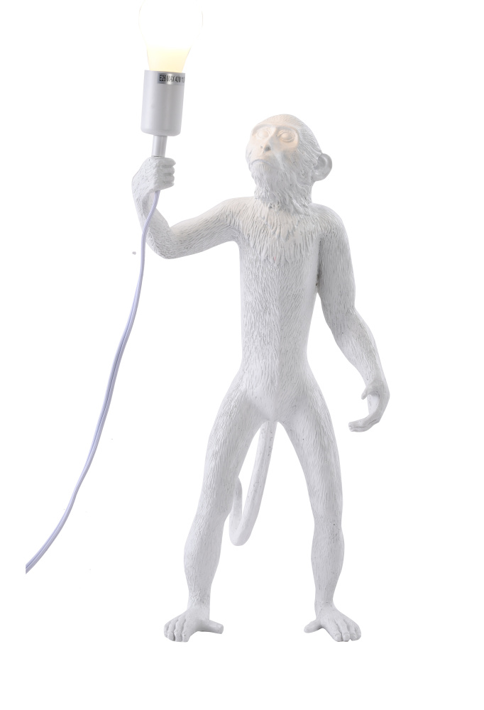 White Standing Resin Monkey Plug In Table Lamp