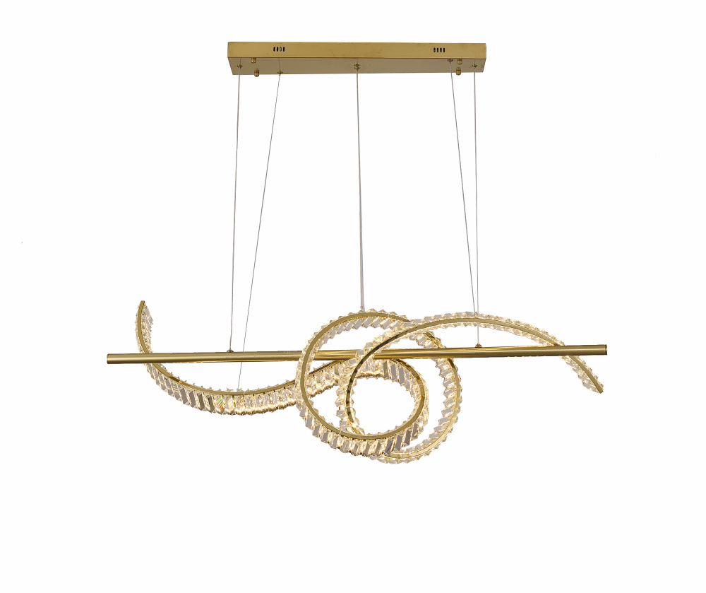 2-Light Dimmable Brass Steel LED Chandelier With Clear Crystal