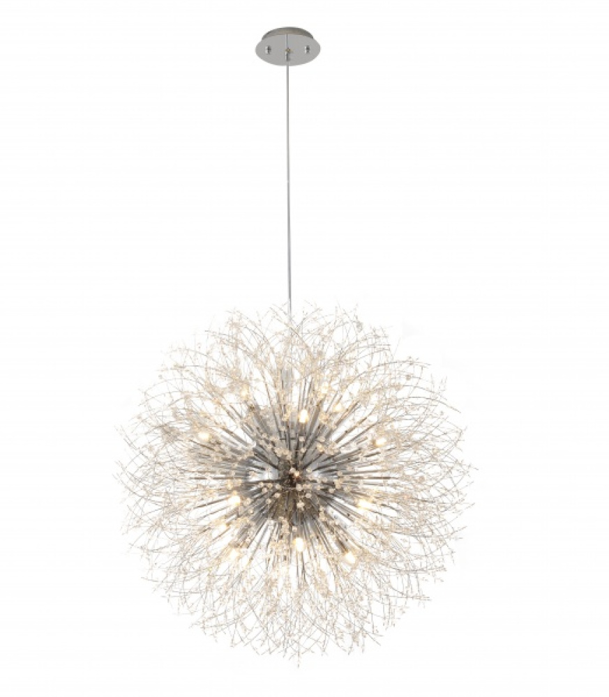 16-Light Chrome Stainless Steel Chandelier With Clear Crystal Accents