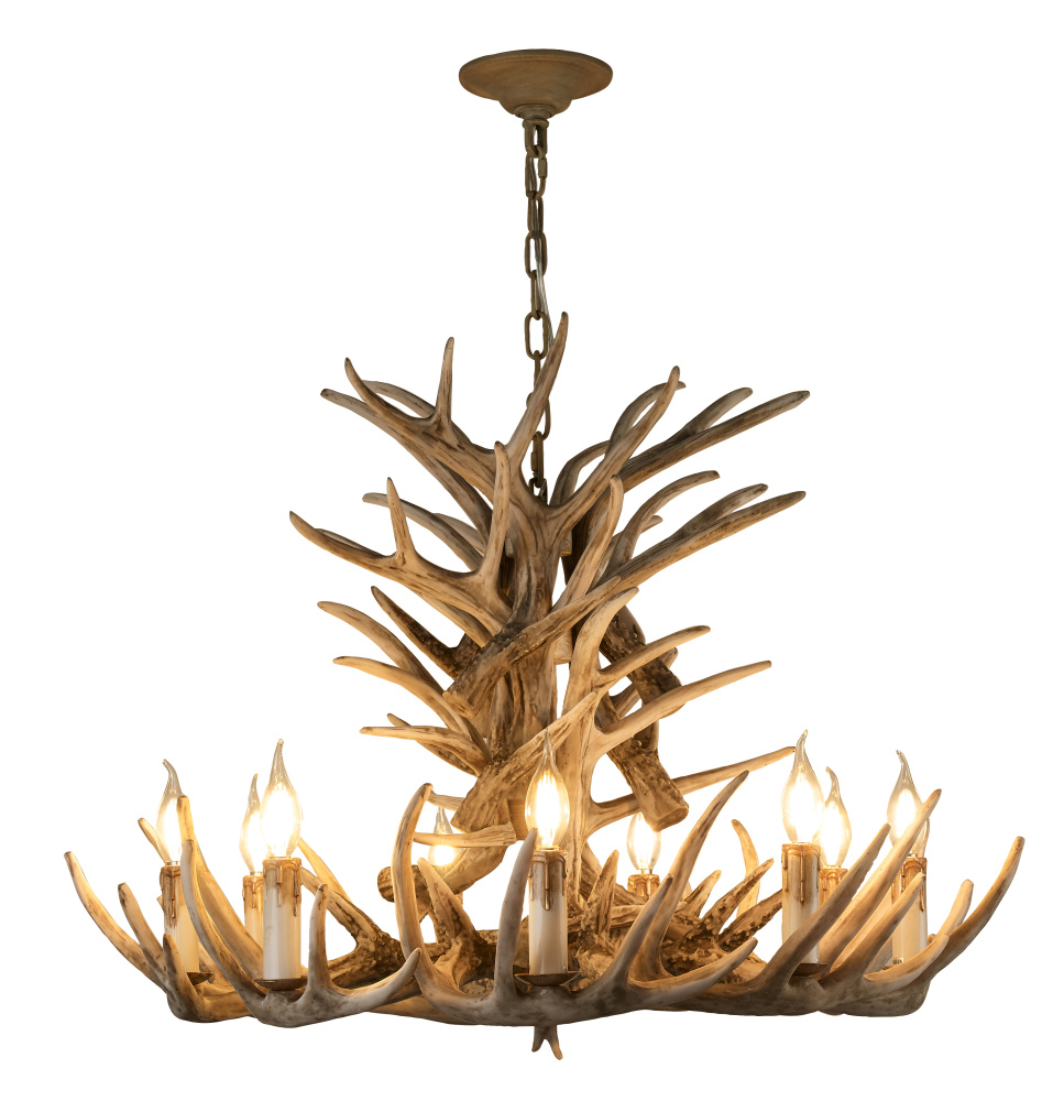 9-Light Faux Brown Polyresin Antler Chandelier With Metal Hardware