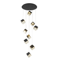 Bethel International Canada GL446C27BK - 9-Light Black Cubed Chandelier With A Clear Distorted Glass Shades