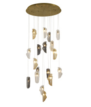 Bethel International Canada ZP146C32BR - 18-Light Brass Chandelier With Clear, Smoke, And Amber Glass Accents