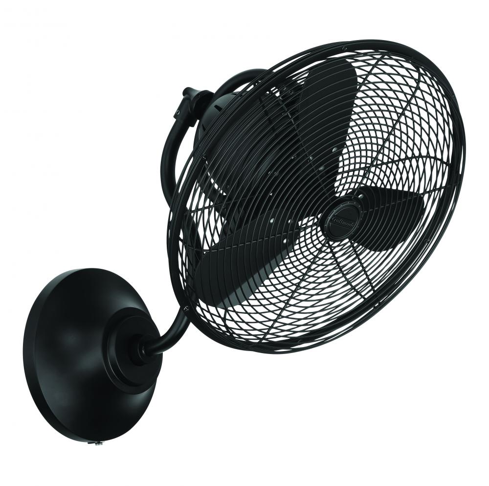 Bellows I 14" 3-Blade Hard-wired Indoor/Outdoor (Damp) Wall Fan in Flat Black w/ Flat Black Blad