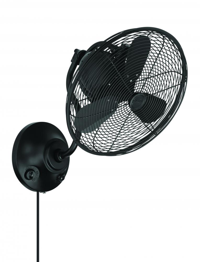 Bellows I 14" 3-Blade Indoor/Outdoor (Damp) Wall Fan in Flat Black w/ Flat Black Blades