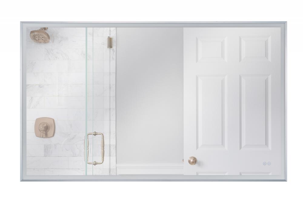 60" x 36" Rectangle Brushed Polished Nickel Framed Back Lit LED Mirror, Defogger & Dimmer