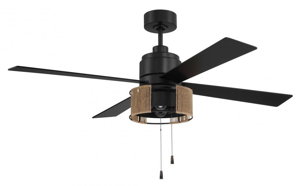 Kensey 52" 4-Blade Ceiling Fan in Flat Black w/ Flat Black/Natural Oak Blades; Integrated Light