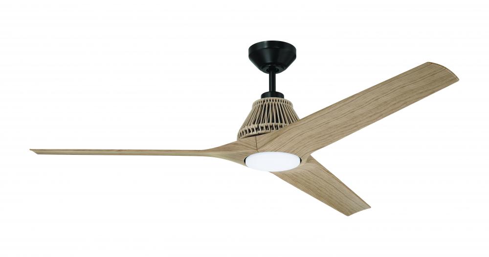 Sea Scape 56&#34; 3-Blade Indoor/Outdoor (Wet) Ceiling Fan in Flat Black w/ Light Wood Grain Blades