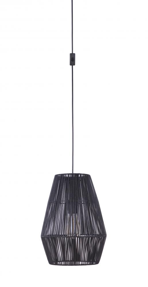 Portable Swag Pendant w/ 11.8"W Rattan Shade in Flat Black