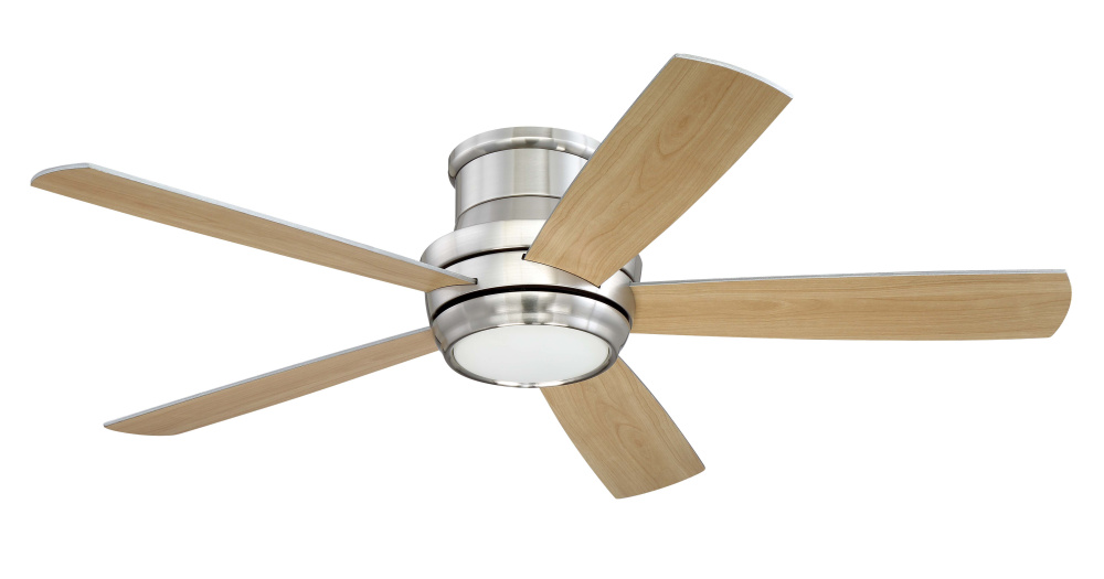 Tempo Hugger 52&#34; 5-Blade Ceiling Fan in Brushed Polished Nickel w/ Brushed Nickel/Maple Blades