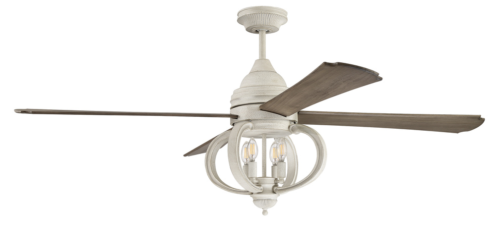 Augusta 60" 4-Blade Ceiling Fan in Cottage White w/ Driftwood Blades; Integrated Light Kit