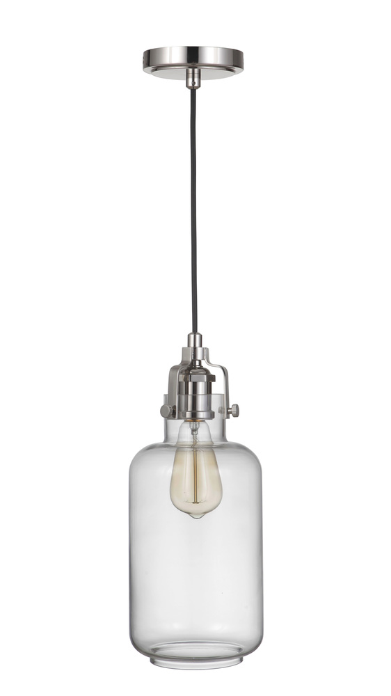 State House 1 Light Clear Cylinder Mini Pendant in Polished Nickel